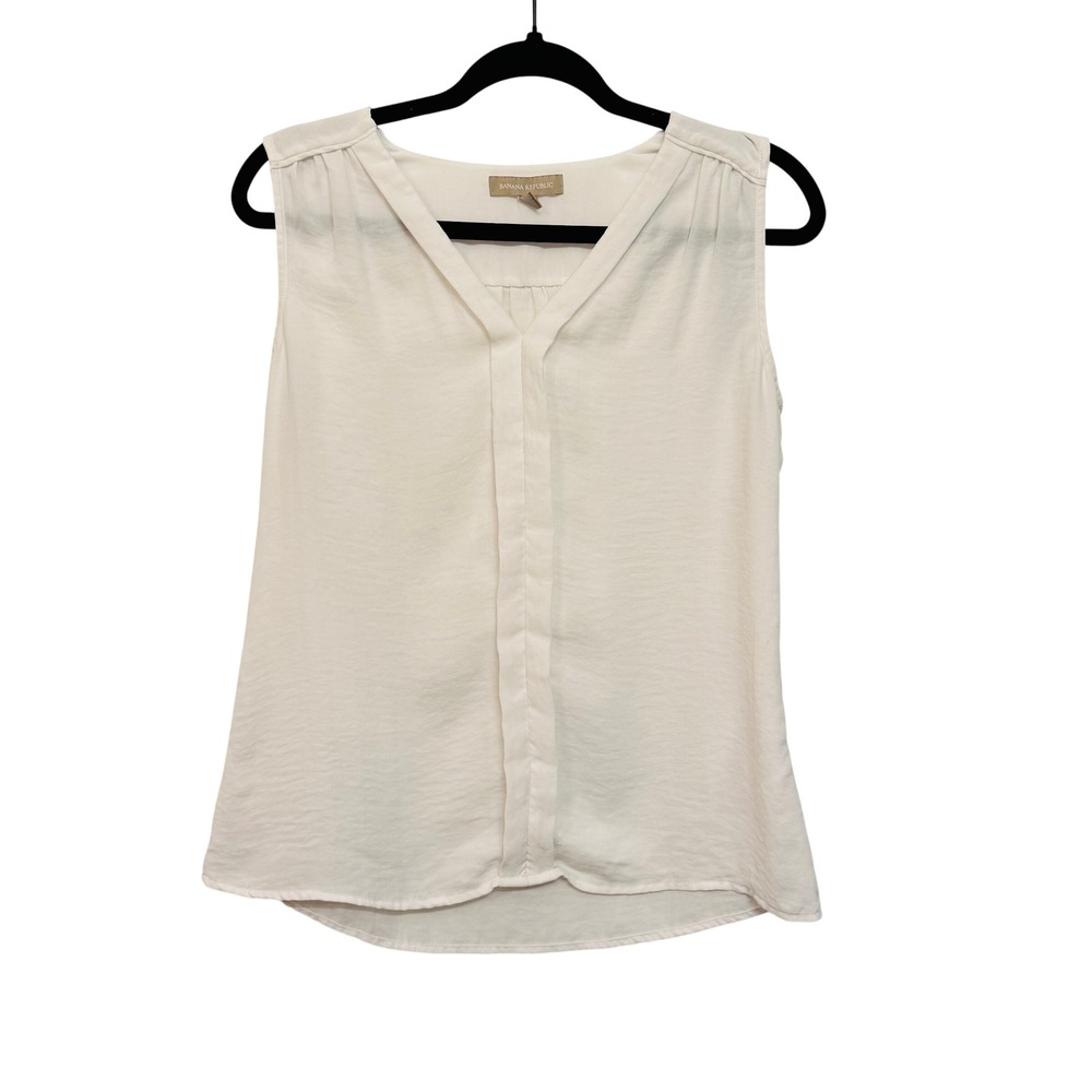 Banana Republic Women 6 Pleated V-Neck Sleeveless Blouse White
